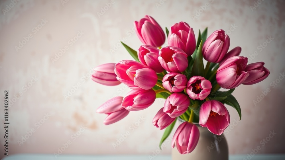 Obraz premium A delightful bouquet of pink tulips in a vase, a symbol of spring and new beginnings