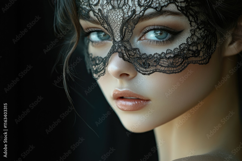 Mysterious woman hiding her identity with venetian carnival mask Mysterious woman hiding her identity with venetian carnival mask