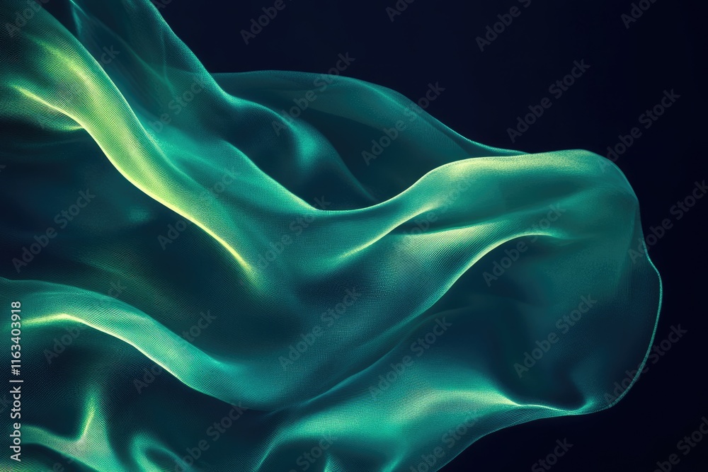 Obraz premium Abstract Teal Fabric Swirling Softly In Darkness