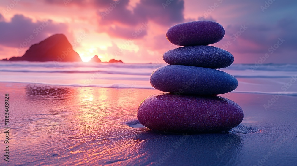 Stacked Stones Sunset Beach Peaceful Serenity Stacked Stones Sunset Beach Peaceful Serenity