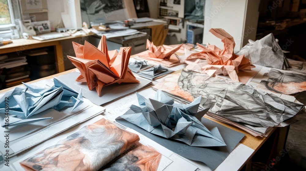 Obraz premium Architectural models and sketches on a table in a design studio.