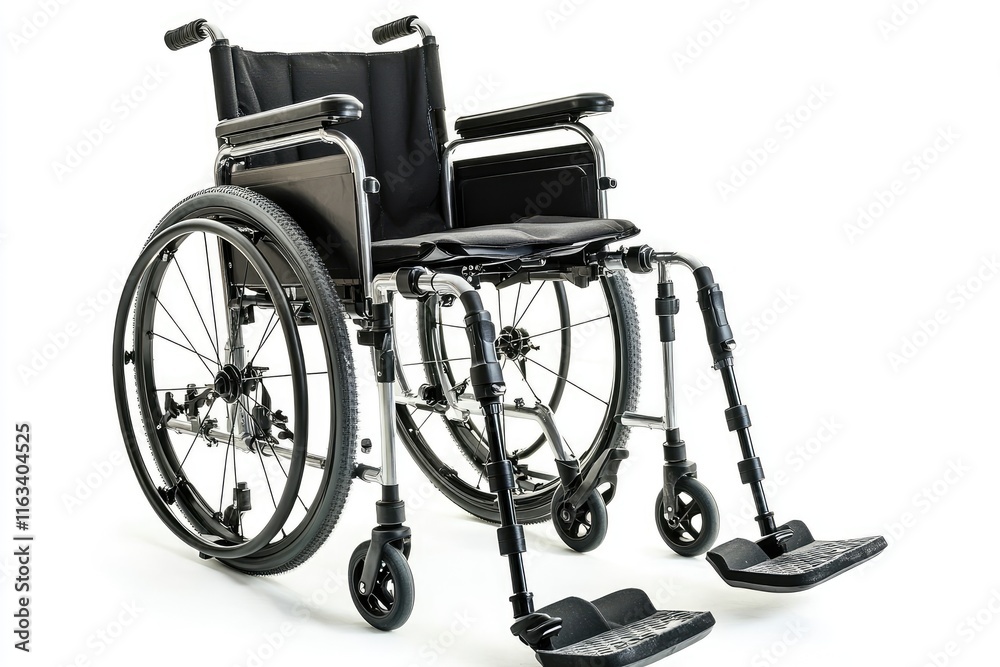 Fototapeta premium A Modern Black Wheelchair Isolated On White Background