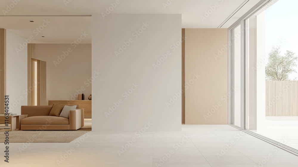 Fototapeta premium Modern interior design of a minimalist living space with natural light