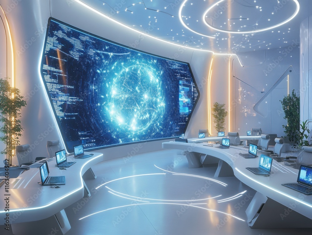 Obraz premium Modern Elegant Design of a High-Tech Meeting Room with Screens