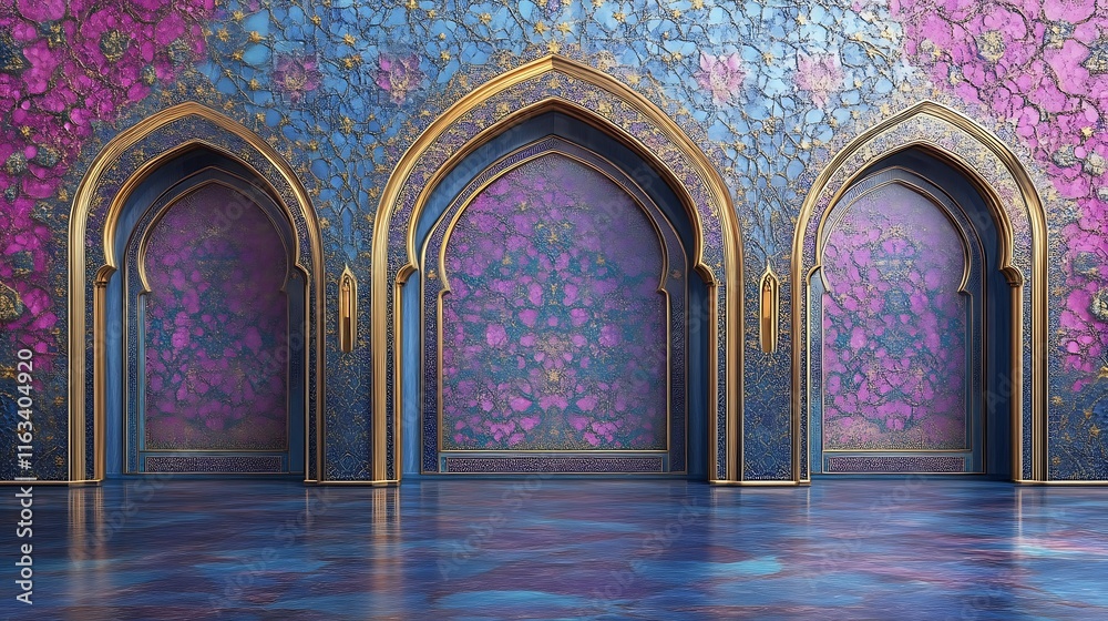 Obraz premium Elegant Islamic Archway Interior Design with Purple and Blue Mosaic