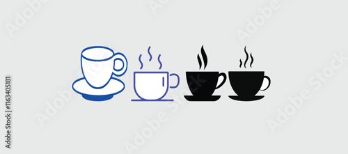 Print  Set of vector illustration of a coffee cup with steam rising isolating on white background