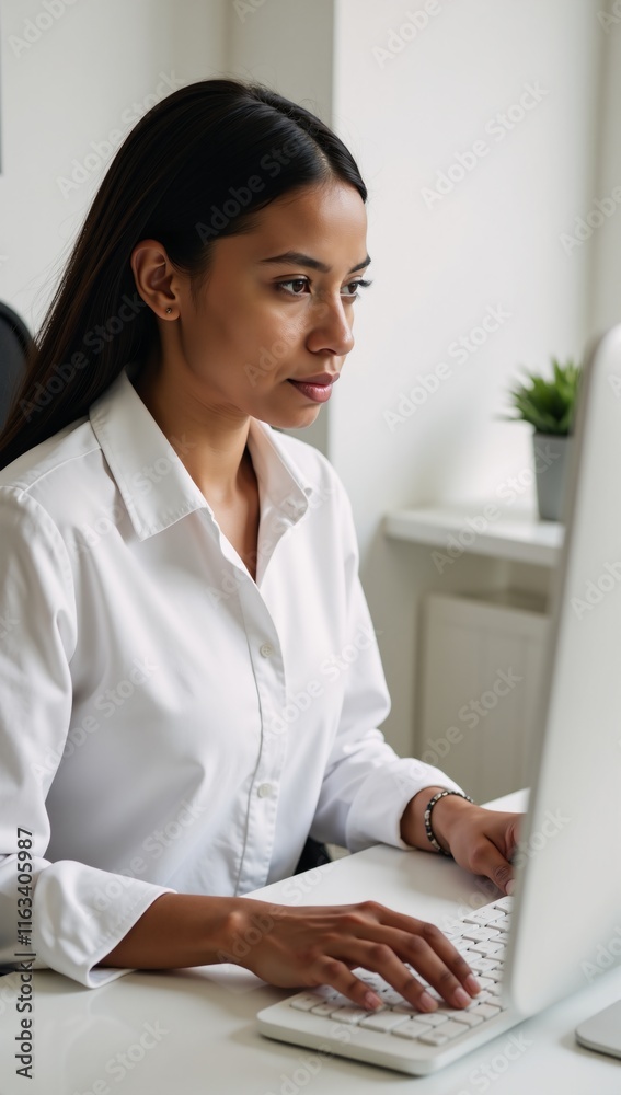 Young woman working at computer African-American Young woman working at computer African-American