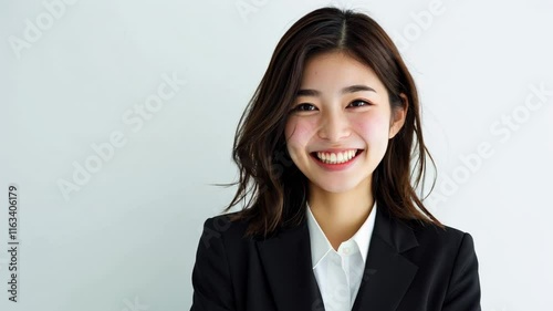 笑顔の日本人の女性ビジネスウーマン（白背景・サラリーマン・スーツ・若手・新人・新入社員）	