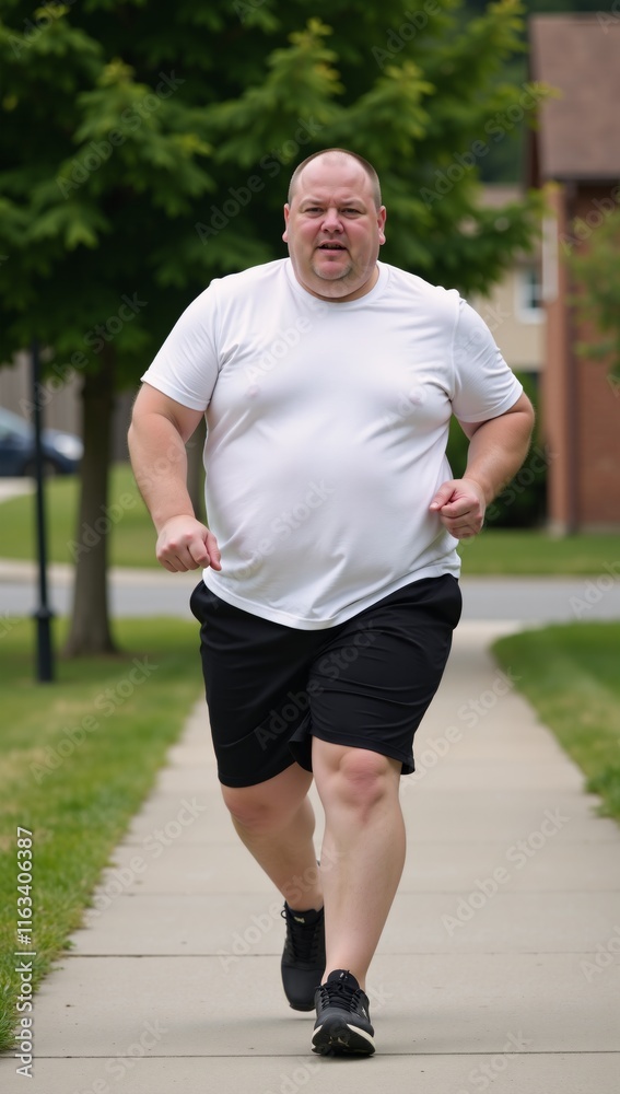 Overweight runner seeking fitness for weight loss depicted sprinting down a pathway to reclaim health Overweight runner seeking fitness for weight loss depicted sprinting down a pathway to reclaim health