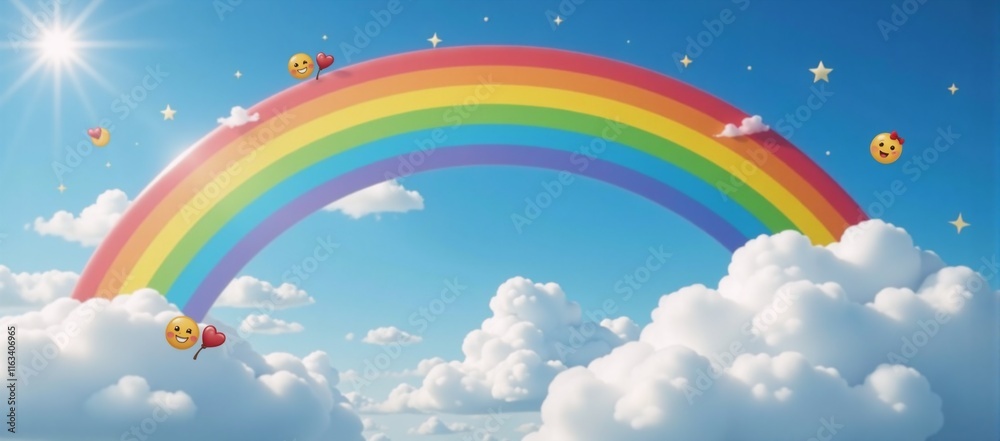 Cute rainbow cloud-and-star sticker featuring fluffy emoticons for expressions of love happiness or LGBTQ support Cute rainbow cloud-and-star sticker featuring fluffy emoticons for expressions of love happiness or LGBTQ support