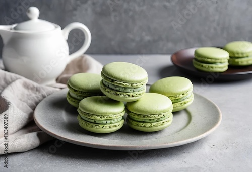 Wallpaper Mural A plate of green macarons on a concrete background with a linen cloth Torontodigital.ca