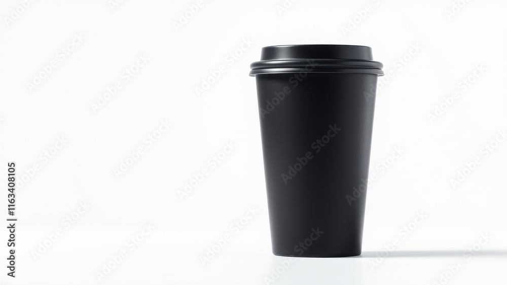 A tall, sleek, black disposable cup with a secure lid, perfect for any hot or cold beverage. A tall, sleek, black disposable cup with a secure lid, perfect for any hot or cold beverage.