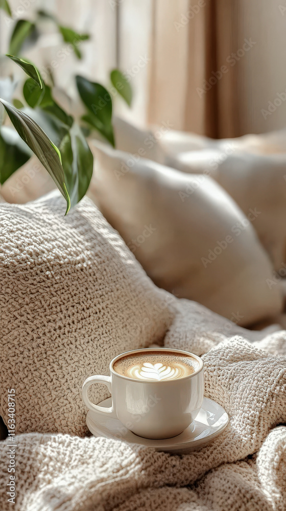 A cup of coffee on the sofa