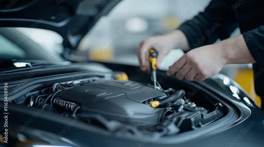Obraz premium A mechanic is working on a car engine