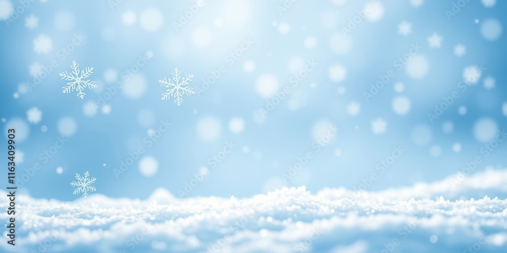 Obraz premium Serene Winter Wonderland Scene with Falling Snowflakes and a Softly Lit Snowy Landscape