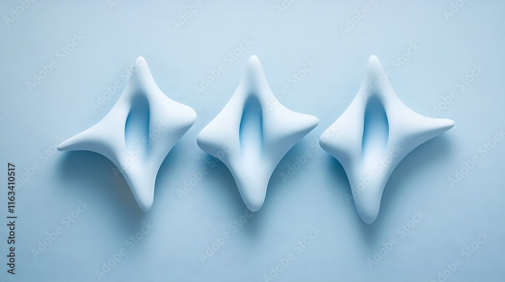 Obraz premium Three Abstract Blue Star Shaped Forms Arranged in a Row