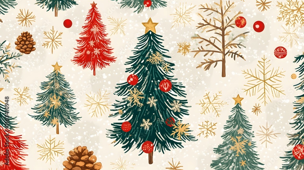 Festive Christmas Trees Snowflakes And Ornaments Design Festive Christmas Trees Snowflakes And Ornaments Design