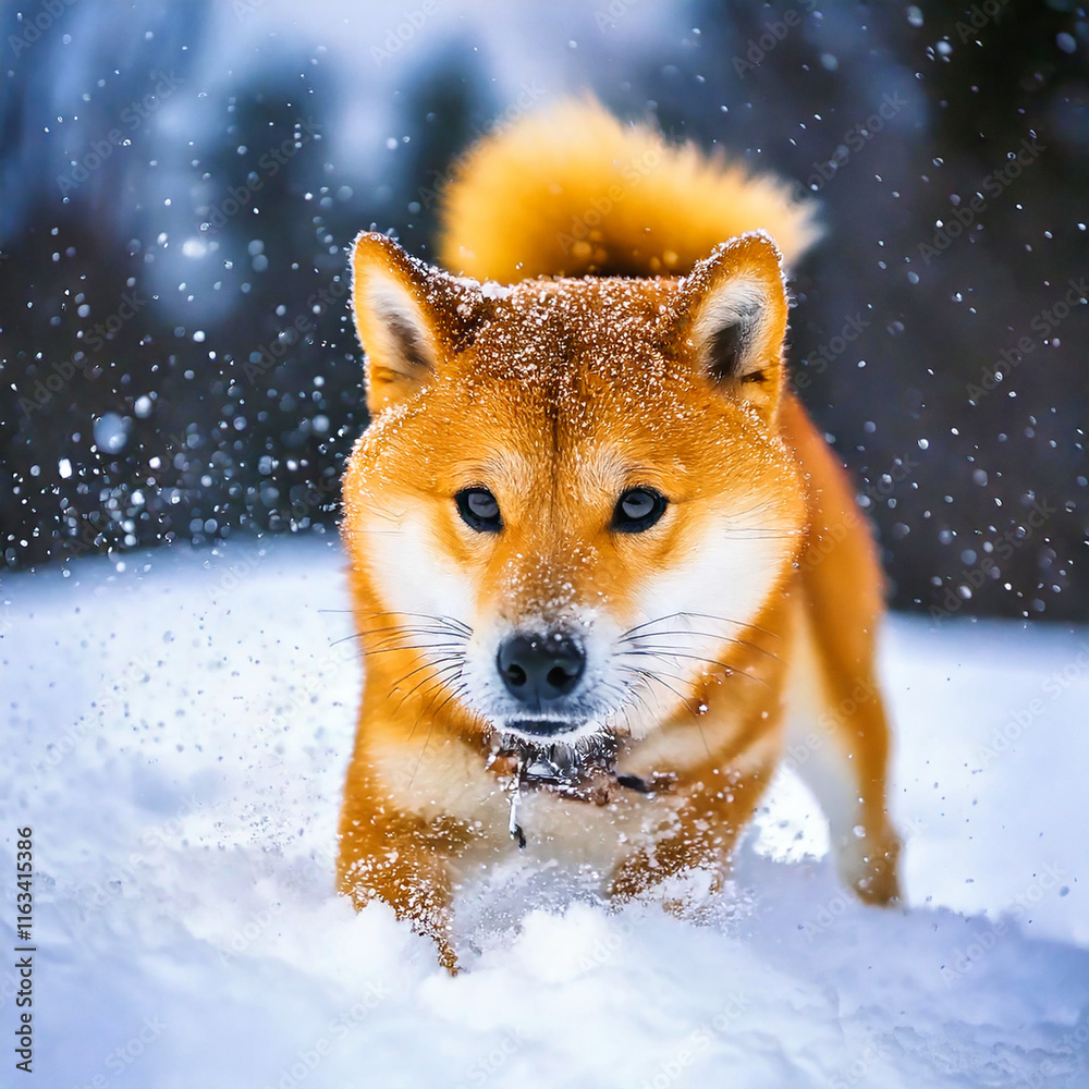Obraz premium 雪の中で遊ぶ犬
