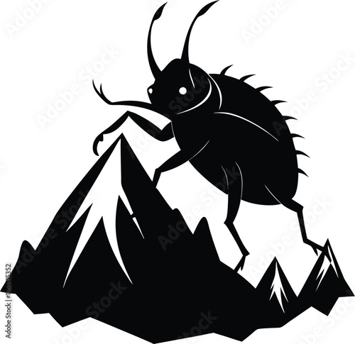 giant water bug animal in mountain black color silhouette vector