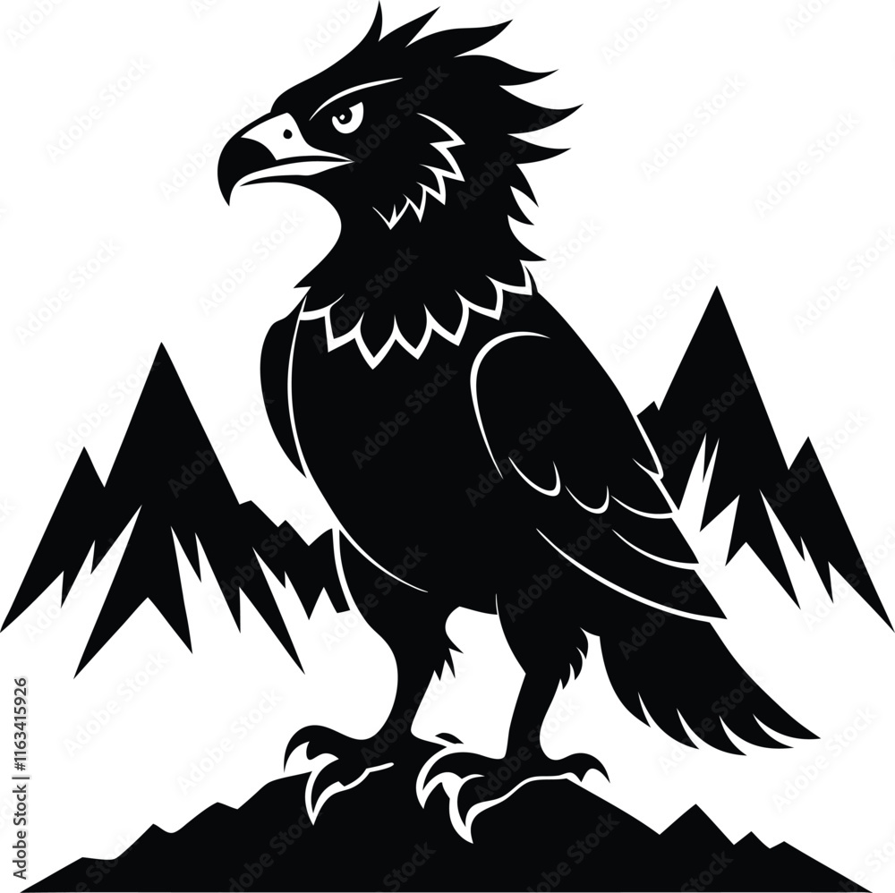 Fototapeta premium harpy eagle animal in mountain black color silhouette vector