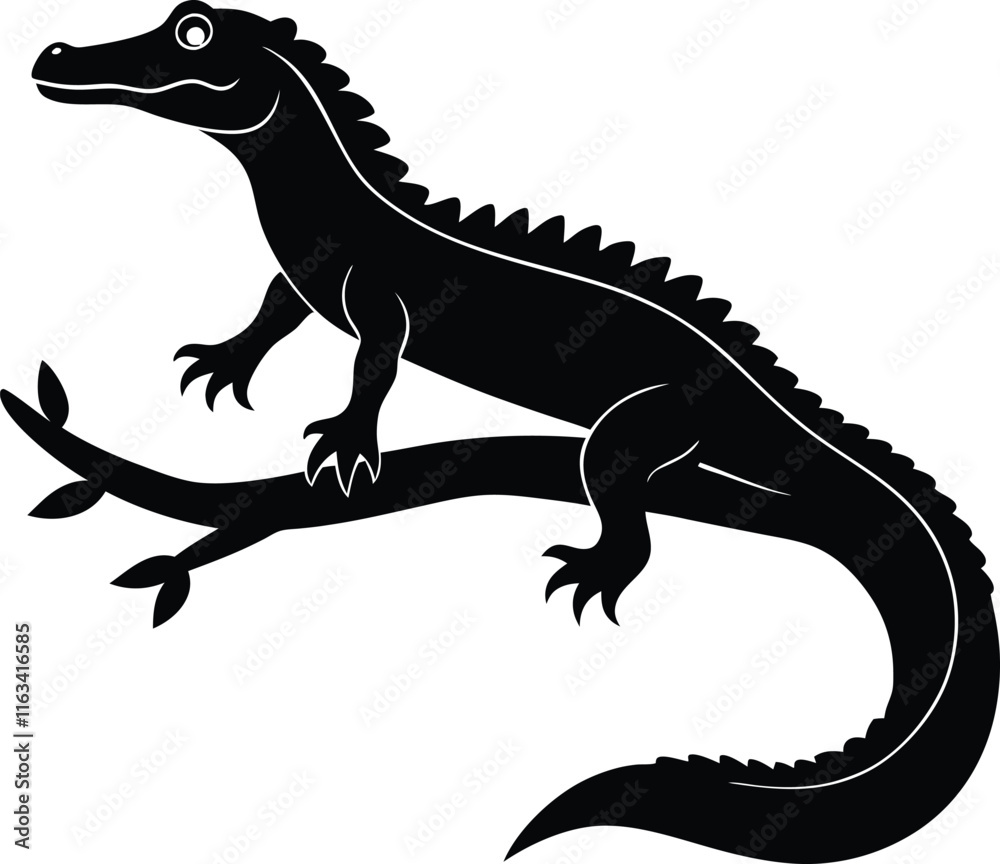 nile crocodile animal in branch black color silhouette vector nile crocodile animal in branch black color silhouette vector