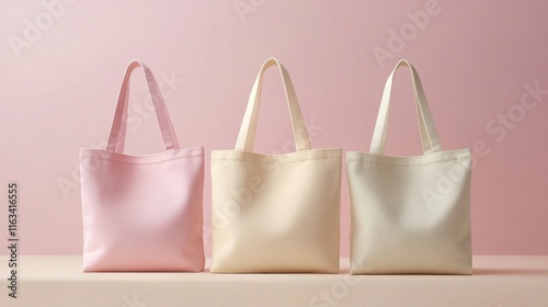 Three Pastel Colored Canvas Tote Bags Displayed photo