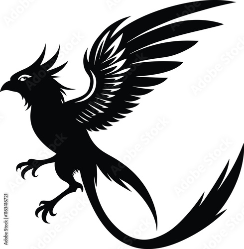 quetzal animal in jumping black color silhouette vector