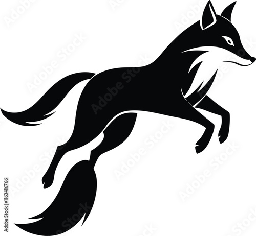 red fox animal in jumping black color silhouette vector 