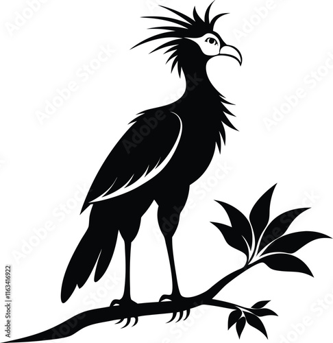  secretary bird animal in branch black color silhouette vector 