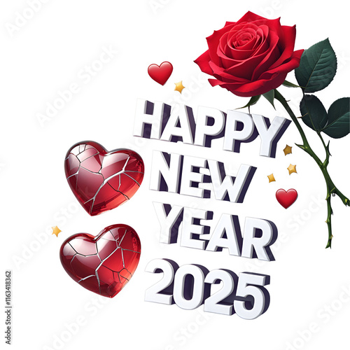 Festive New Year 2025 Graphic with Roses, Hearts, and Social Media Theme   photo