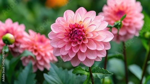 Pink Dahlia in Bloom Close-Up