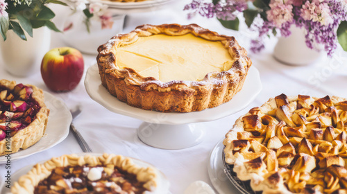 Wallpaper Mural Cheesecake, apple pie and yeast cake in one photo, on a white tablecloth. Torontodigital.ca