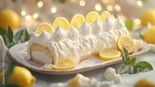 Yule log cake that adds a fruity twist to the traditional recipe, bringing together layers of tangy lemon sponge cake with a refreshing lemon curd filling