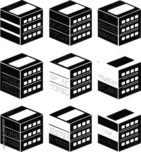  set  consistent data centers industry black color vector