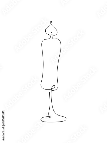Burning Candle, black and white graphic, contour illustration with one continuous line drawn manually, vector. Decorative element, sketch for decoration, decoration, holiday, isolated on a white 