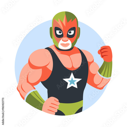  A flat illustration of mexican wrestler character 