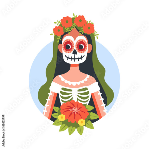 Muertos bride character illustration in flat style 