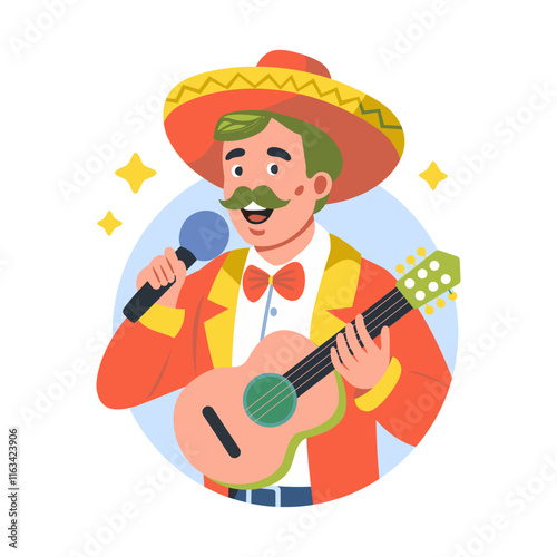 Corrido singer holding guitar illustration in flat style 