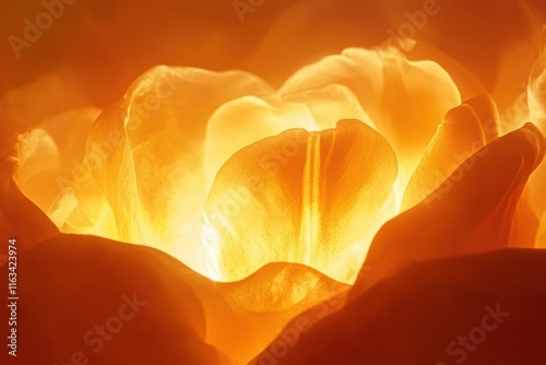 Stunning Close-Up of a Radiant Orange Flower Petal with Soft Illumination Creating a Dreamy and Ethereal Atmosphere Conveying Warmth and Beauty