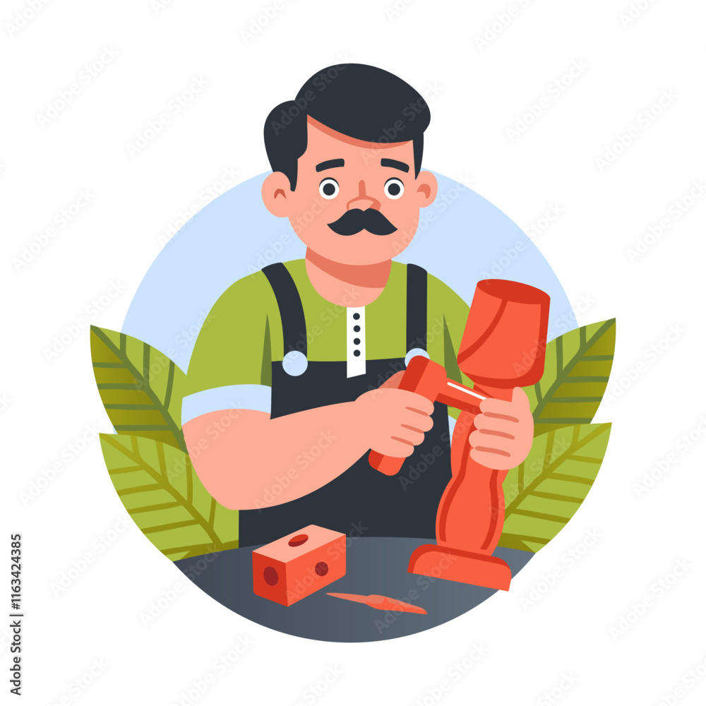 A flat illustration of mexican woodworker character A flat illustration of mexican woodworker character