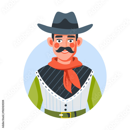 Mexican cowboy character illustration in flat style 