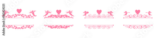 swirls vintage valentine frame with cupid and hearts decoration, for Love wedding and Valentine's day concept romance vector	