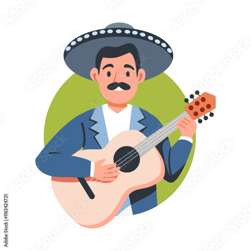 A flat illustration of mexican guitarist man