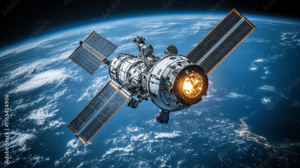 Fototapeta premium Bright Flame from Space Station Window Perspective