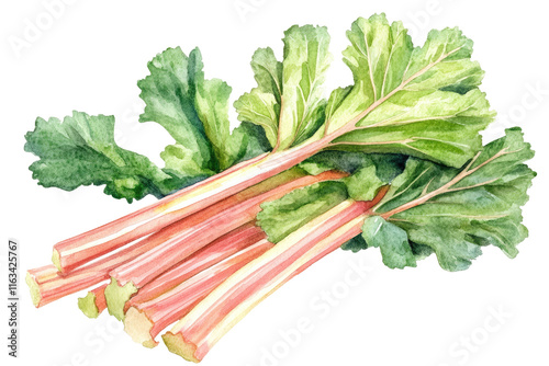 Watercolor rhubarb with transparent png background for nature illustrations and culinary art