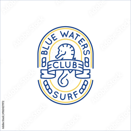 Simple Logo with Blue water surf sea horse icon. Simple Logo with sea horse icon for social media, app, and web design. Vector illustration.