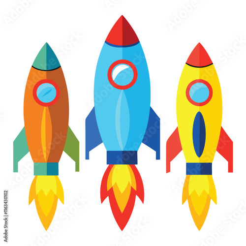 Cartoon Rocket Clipart in Vibrant Vector Illustration Style set