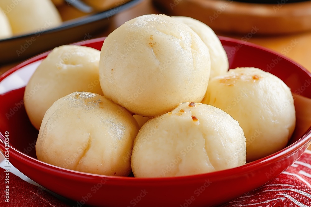 Enjoy a delicious serving of Puto, a traditional Filipino dessert made from rice flour, served in a vibrant bowl. This steamed food offers a unique and delightful flavor experience. Enjoy a delicious serving of Puto, a traditional Filipino dessert made from rice flour, served in a vibrant bowl. This steamed food offers a unique and delightful flavor experience.