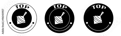 Black and white illustration of top icon in flat. Stock vector.