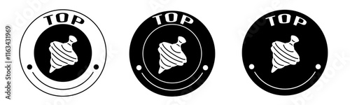 Black and white illustration of top icon in flat. Stock vector.